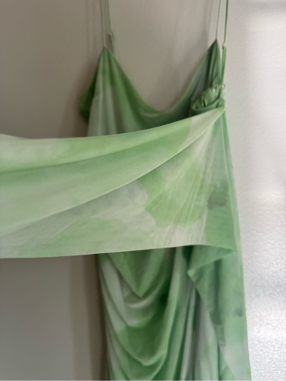 Zara Sheer Draped Midi Dress in Light Green - Picture 3 of 8